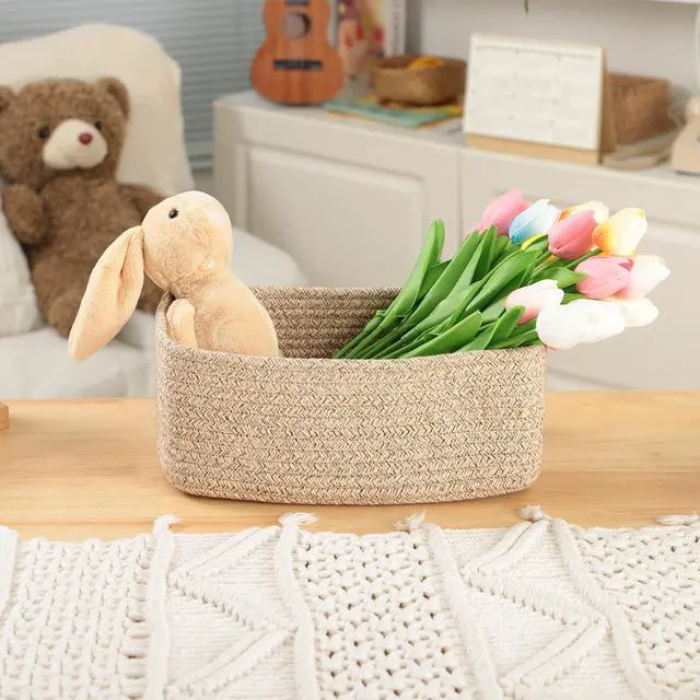 Alt view image 5 of 7 - Small Storage Baskets for Organizing | Closet Organizer Bins | Shelf Toy Basket | Woven Rope Baskets | Cube Decorative Box | Shallow Basket | L11.5xW7.5xH4.7| Brown