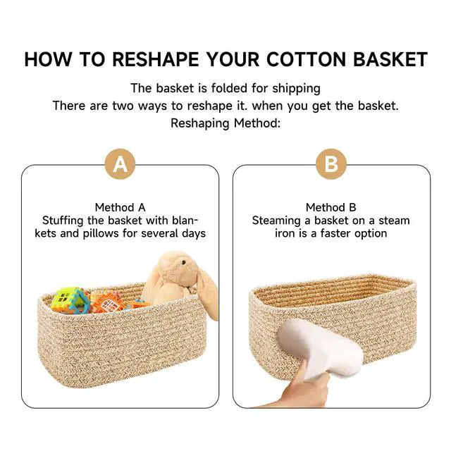 Alt view image 7 of 7 - Small Storage Baskets for Organizing | Closet Organizer Bins | Shelf Toy Basket | Woven Rope Baskets | Cube Decorative Box | Shallow Basket | L11.5xW7.5xH4.7| Brown