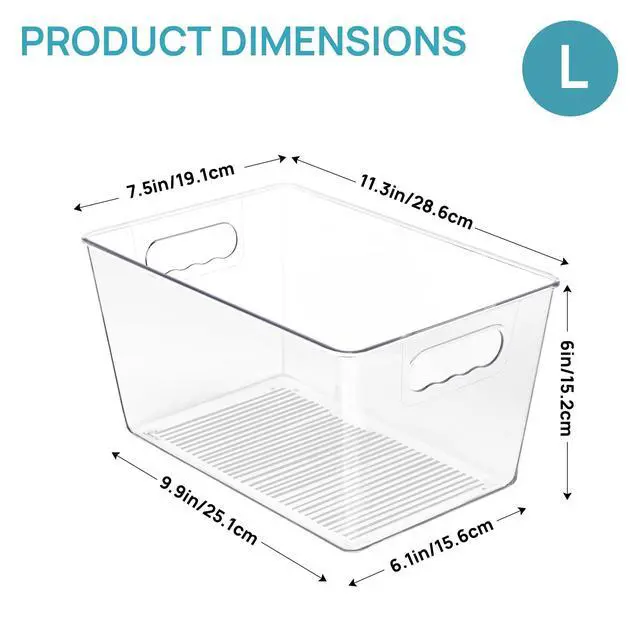 Alt view image 2 of 7 - 4 Pack Clear Storage Bins, Pantry Storage Bins with Handle, Large | Plastic Pantry Organizer Containers for Kitchen, Refrigerator, Fridge, Cabinet, Countertops, Home Organization and Storage