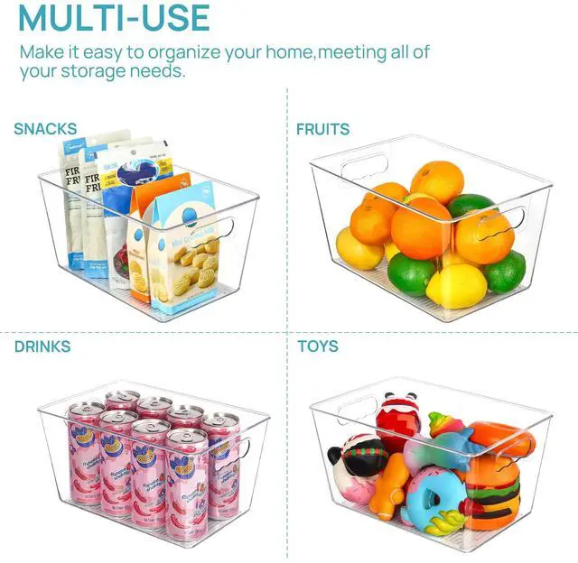Alt view image 5 of 7 - 4 Pack Clear Storage Bins, Pantry Storage Bins with Handle, Large | Plastic Pantry Organizer Containers for Kitchen, Refrigerator, Fridge, Cabinet, Countertops, Home Organization and Storage