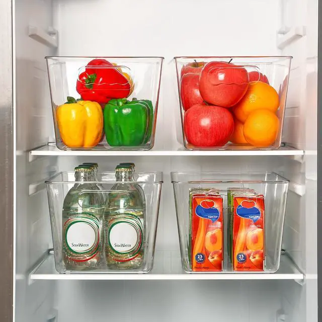 Alt view image 6 of 7 - 4 Pack Clear Storage Bins, Pantry Storage Bins with Handle, Large | Plastic Pantry Organizer Containers for Kitchen, Refrigerator, Fridge, Cabinet, Countertops, Home Organization and Storage