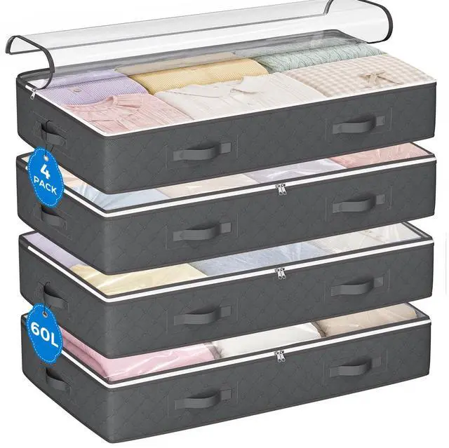 Main image of Under Bed Storage Containers, Storage Bins with Clear Lids | Underbed Storage Bags for Blankets, Towels, Comforter, Sweaters, Linen Sheets, Wrapping Paper