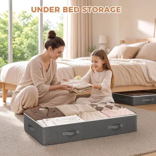 Alt view image 2 of 6 - Under Bed Storage Containers, Storage Bins with Clear Lids | Underbed Storage Bags for Blankets, Towels, Comforter, Sweaters, Linen Sheets, Wrapping Paper