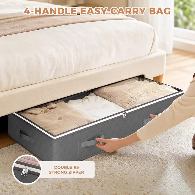 Alt view image 5 of 6 - Under Bed Storage Containers, Storage Bins with Clear Lids | Underbed Storage Bags for Blankets, Towels, Comforter, Sweaters, Linen Sheets, Wrapping Paper