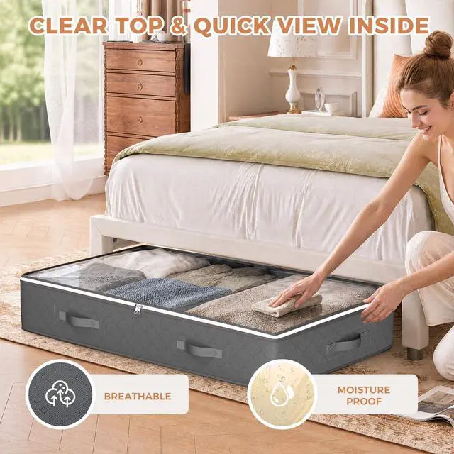 Alt view image 6 of 6 - Under Bed Storage Containers, Storage Bins with Clear Lids | Underbed Storage Bags for Blankets, Towels, Comforter, Sweaters, Linen Sheets, Wrapping Paper