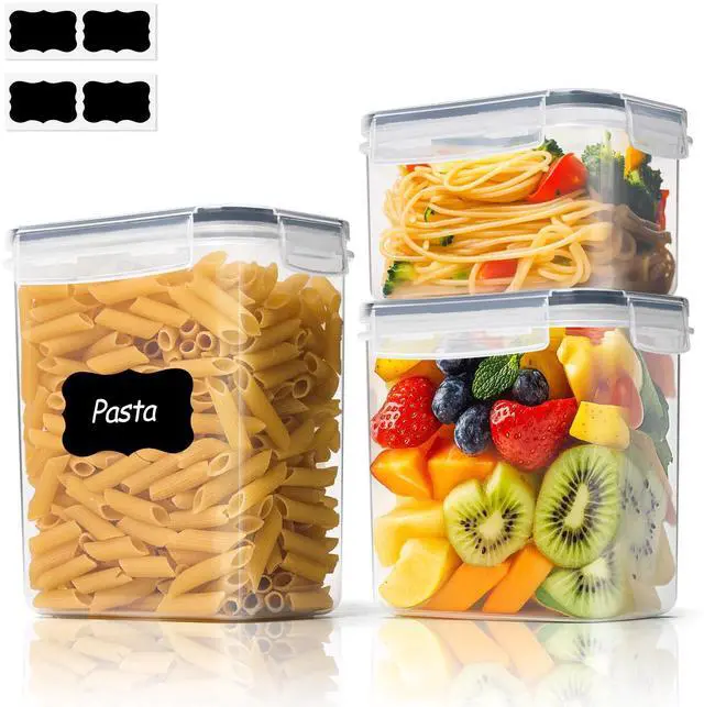 Main image of Airtight Food Storage Containers with Lids 0.8/1.5/2.1Qt 3Pack | Plastic Canister, Flour Sugar Cereal Pasta Rice Oats Coffee Snacks, Pantry Kitchen, Label, Scoop, Stackable, BPA-free, Clear