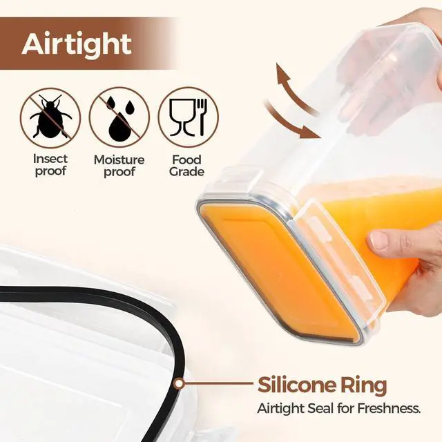 Alt view image 4 of 7 - Airtight Food Storage Containers with Lids 0.8/1.5/2.1Qt 3Pack | Plastic Canister, Flour Sugar Cereal Pasta Rice Oats Coffee Snacks, Pantry Kitchen, Label, Scoop, Stackable, BPA-free, Clear