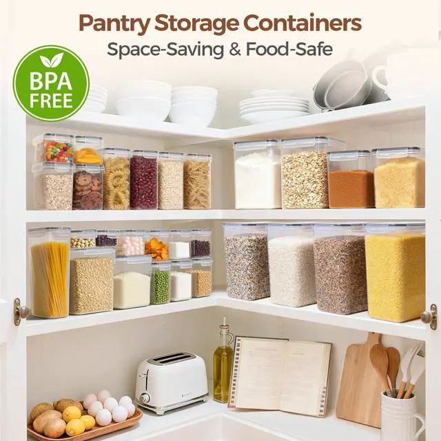 Alt view image 5 of 7 - Airtight Food Storage Containers with Lids 0.8/1.5/2.1Qt 3Pack | Plastic Canister, Flour Sugar Cereal Pasta Rice Oats Coffee Snacks, Pantry Kitchen, Label, Scoop, Stackable, BPA-free, Clear