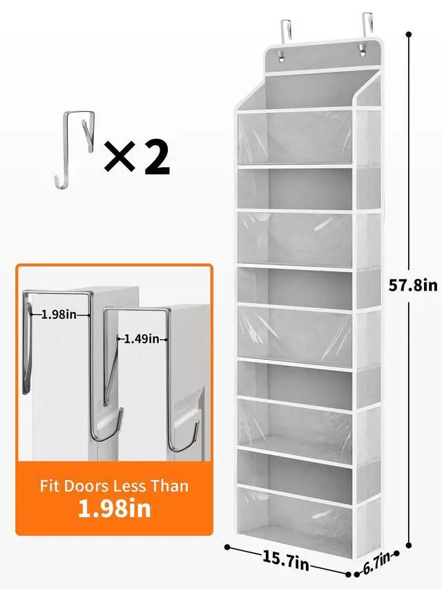 Alt view image 2 of 7 - Over The Door Toy Storage Organizer w/Clear Window, Light Grey | Anti-Tilt 44 lb Load Capacity, Baby Toy Storage Organizer for Stuffed Animals, Nursery, Kid Bedroom, Newborn Baby Essentials