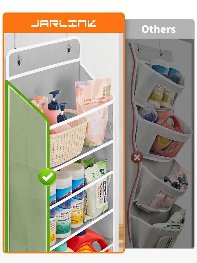 Alt view image 5 of 7 - Over The Door Toy Storage Organizer w/Clear Window, Light Grey | Anti-Tilt 44 lb Load Capacity, Baby Toy Storage Organizer for Stuffed Animals, Nursery, Kid Bedroom, Newborn Baby Essentials