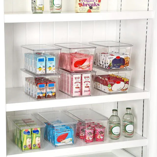 Alt view image 3 of 7 - 1 Pack Clear Stackable Storage Bins with Lids and Handles, Medium | BPA-free Plastic, Organize Vertically, For Pantry Kitchen Fridge Cabinet Closet Bathroom, Built to Last, Easy to Move