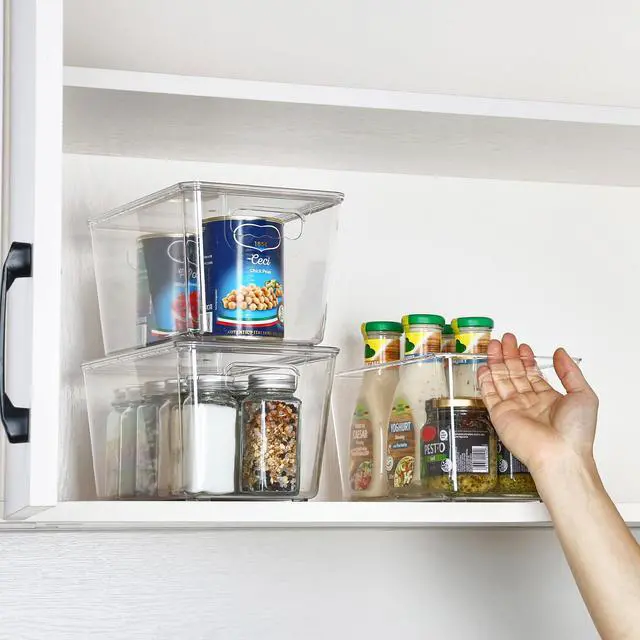 Alt view image 5 of 7 - 1 Pack Clear Stackable Storage Bins with Lids and Handles, Medium | BPA-free Plastic, Organize Vertically, For Pantry Kitchen Fridge Cabinet Closet Bathroom, Built to Last, Easy to Move