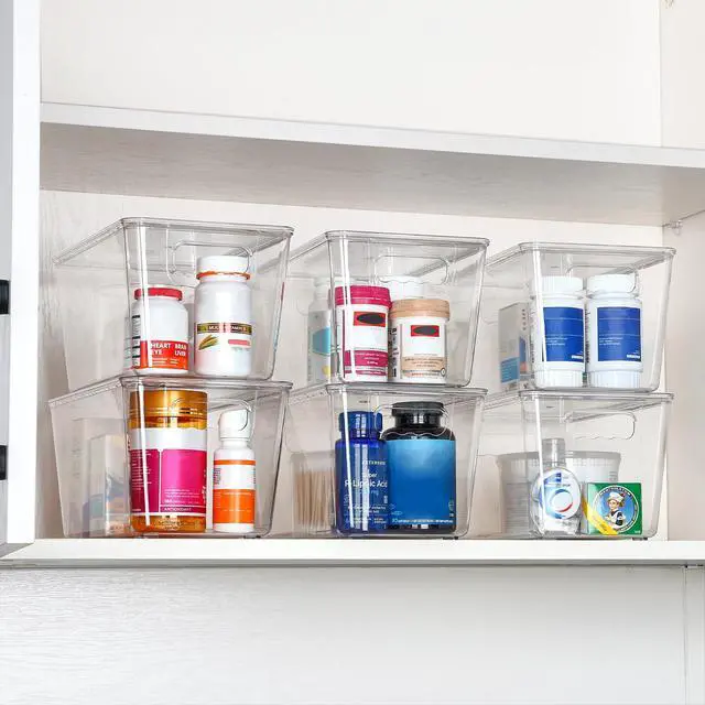 Alt view image 6 of 7 - 1 Pack Clear Stackable Storage Bins with Lids and Handles, Medium | BPA-free Plastic, Organize Vertically, For Pantry Kitchen Fridge Cabinet Closet Bathroom, Built to Last, Easy to Move