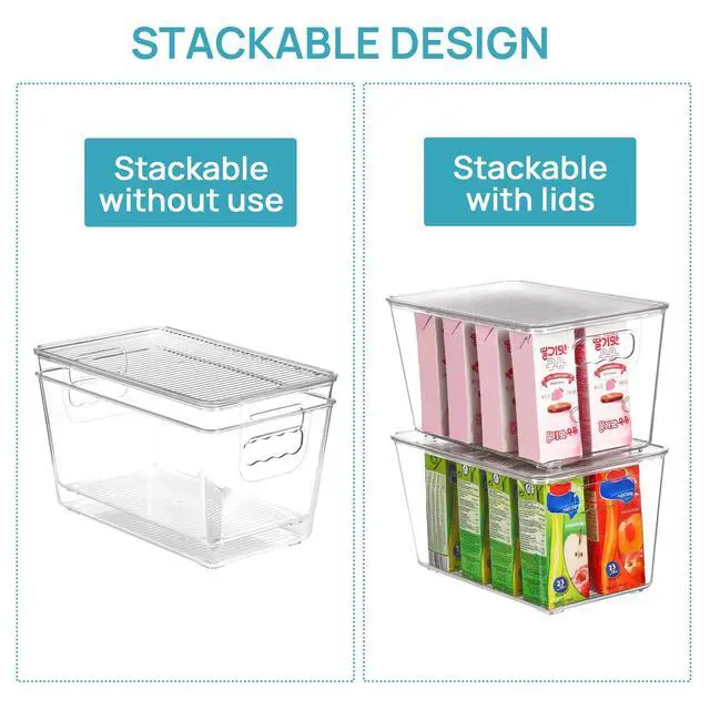 Alt view image 7 of 7 - 1 Pack Clear Stackable Storage Bins with Lids and Handles, Medium | BPA-free Plastic, Organize Vertically, For Pantry Kitchen Fridge Cabinet Closet Bathroom, Built to Last, Easy to Move