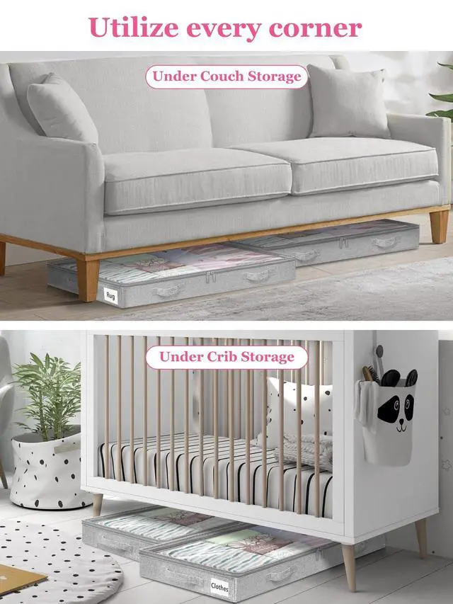 Alt view image 7 of 7 - 3-in Low Profile Under Bed Storage, No Structure, 2-Pack, Gray | 3" Ultra-Slim, Clear Lid, Reinfoced Handles & Smooth Zips, Dustproof & Waterproof, for Low Bed, Couch, Crib Storage