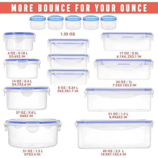 Alt view image 2 of 6 - 32 Pcs Large Plastic Food storage containers-85 oz to Sauces Box Stackable Kitchen storage bowls sets-BPA Free Leak proof with lids airtight-Microwave freezer safe lunch boxes
