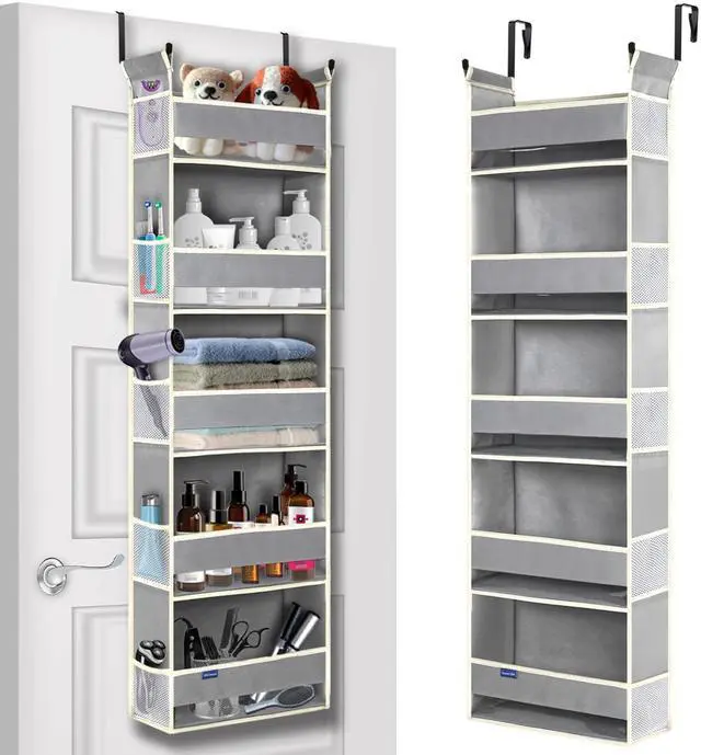 Main image of Over The Door Organizer 5-Shelves and 10 Side Pockets, Over The Door Storage for Bathroom Bedroom Nursery, Hanging Door Organizer for Baby Diapers and Kids Toys (13"x5"x44", Grey)