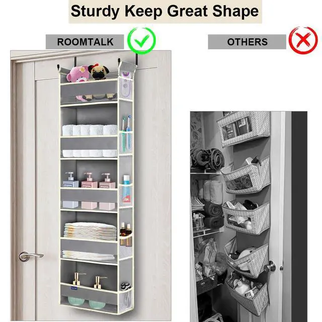 Alt view image 2 of 7 - Over The Door Organizer 5-Shelves and 10 Side Pockets, Over The Door Storage for Bathroom Bedroom Nursery, Hanging Door Organizer for Baby Diapers and Kids Toys (13"x5"x44", Grey)