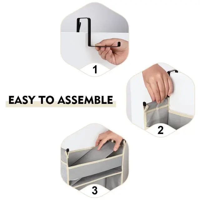 Alt view image 6 of 7 - Over The Door Organizer 5-Shelves and 10 Side Pockets, Over The Door Storage for Bathroom Bedroom Nursery, Hanging Door Organizer for Baby Diapers and Kids Toys (13"x5"x44", Grey)