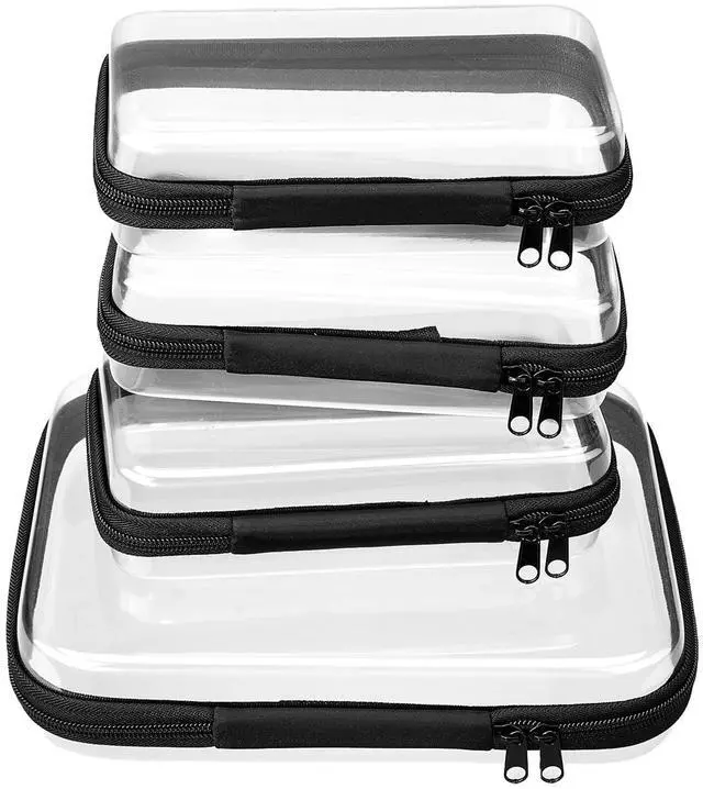 Main image of 4 pcs Clear Zipper Pouches,Hard Shell Zipper Case, Toiletry Bag for Travel | CLear Diaper Bag, Toiletry Pouch, Travel Organizer, Cosmetic Bag,Toy Storage Bins (M+3S)(Black)