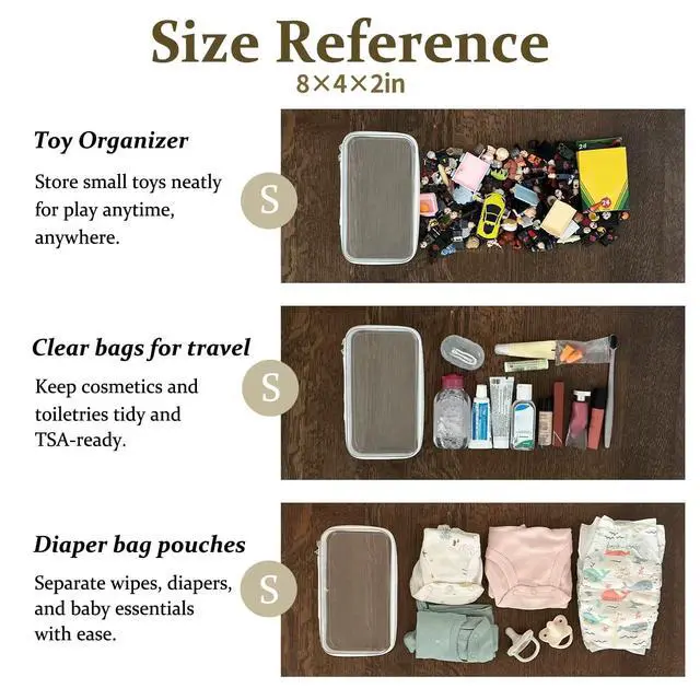 Alt view image 3 of 6 - 4 pcs Clear Zipper Pouches,Hard Shell Zipper Case, Toiletry Bag for Travel | CLear Diaper Bag, Toiletry Pouch, Travel Organizer, Cosmetic Bag,Toy Storage Bins (M+3S)(Black)