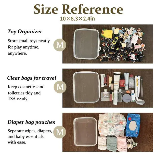 Alt view image 4 of 6 - 4 pcs Clear Zipper Pouches,Hard Shell Zipper Case, Toiletry Bag for Travel | CLear Diaper Bag, Toiletry Pouch, Travel Organizer, Cosmetic Bag,Toy Storage Bins (M+3S)(Black)