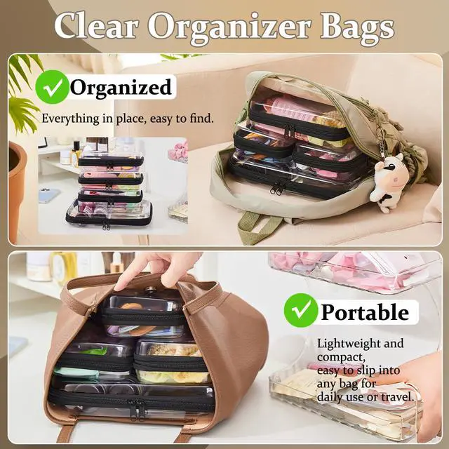 Alt view image 2 of 6 - 4 pcs Clear Zipper Pouches,Hard Shell Zipper Case, Toiletry Bag for Travel | CLear Diaper Bag, Toiletry Pouch, Travel Organizer, Cosmetic Bag,Toy Storage Bins (M+3S)(Black)