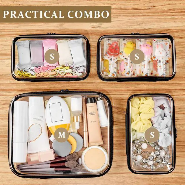 Alt view image 5 of 6 - 4 pcs Clear Zipper Pouches,Hard Shell Zipper Case, Toiletry Bag for Travel | CLear Diaper Bag, Toiletry Pouch, Travel Organizer, Cosmetic Bag,Toy Storage Bins (M+3S)(Black)