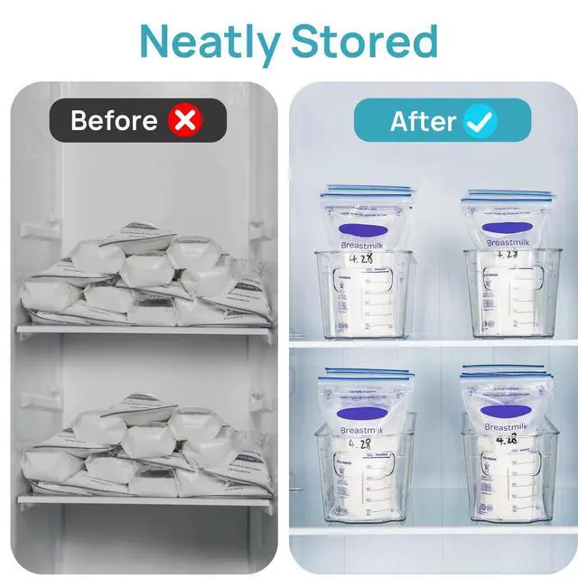 Alt view image 3 of 7 - 4Pcs Clear Breastmilk Storage Bags Container in Freezer Fridge | BPA-free Plastic Storage Bins, For Breast Milk Baby Pouches Formula Bottles and Yogurts, In Freezer Fridge and Pantry