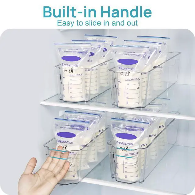Alt view image 5 of 7 - 4Pcs Clear Breastmilk Storage Bags Container in Freezer Fridge | BPA-free Plastic Storage Bins, For Breast Milk Baby Pouches Formula Bottles and Yogurts, In Freezer Fridge and Pantry