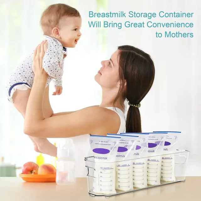 Alt view image 4 of 7 - 4Pcs Clear Breastmilk Storage Bags Container in Freezer Fridge | BPA-free Plastic Storage Bins, For Breast Milk Baby Pouches Formula Bottles and Yogurts, In Freezer Fridge and Pantry
