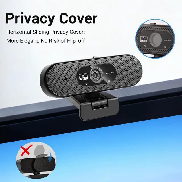 Alt view image 2 of 7 - Hprosper 2K Webcam with Microphone, Automatic Light Correction & Privacy Cover, Wide Angle USB Camera for PC, Laptop, Mac, Zoom, Gaming, Streaming, Conference Room, Video Conferencing