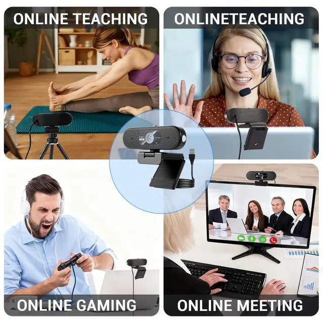 Alt view image 7 of 7 - Hprosper 2K Webcam with Microphone, Automatic Light Correction & Privacy Cover, Wide Angle USB Camera for PC, Laptop, Mac, Zoom, Gaming, Streaming, Conference Room, Video Conferencing