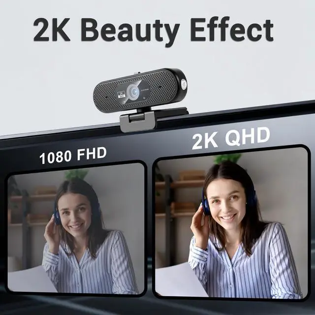 Alt view image 3 of 7 - Hprosper 2K Webcam with Microphone, Automatic Light Correction & Privacy Cover, Wide Angle USB Camera for PC, Laptop, Mac, Zoom, Gaming, Streaming, Conference Room, Video Conferencing