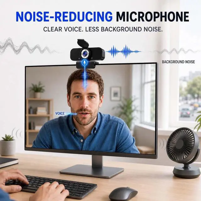 Alt view image 4 of 7 - Webcam for Computer, USB Plug&Play, Auto Low Light Correction, Privacy Cover, Tripod, Wide Angle for Meeting/Online Video/Zoom, Web Cam with Microphone (1080p)