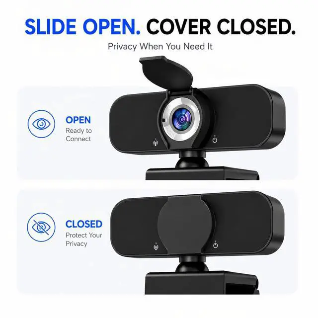 Alt view image 5 of 7 - Webcam for Computer, USB Plug&Play, Auto Low Light Correction, Privacy Cover, Tripod, Wide Angle for Meeting/Online Video/Zoom, Web Cam with Microphone (1080p)
