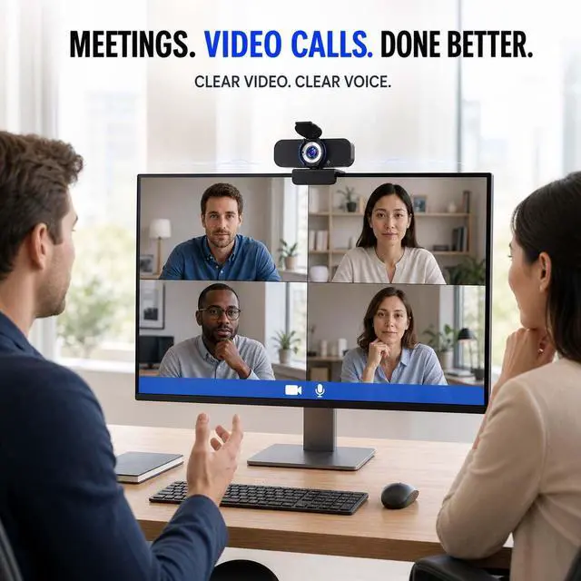 Alt view image 6 of 7 - Webcam for Computer, USB Plug&Play, Auto Low Light Correction, Privacy Cover, Tripod, Wide Angle for Meeting/Online Video/Zoom, Web Cam with Microphone (1080p)
