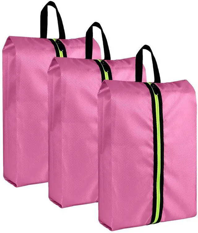 Main image of Shoe Bags for Travel, Large Capacity Oxford Fabric 3 Pack Pink | Waterproof Dustproof Design, Fits Men Women Shoes Up to Size 14, Gym Trips Closet Storage, Durable Zipper Handle