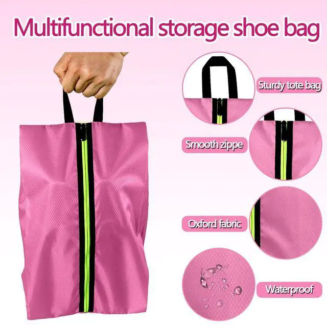Alt view image 2 of 7 - Shoe Bags for Travel, Large Capacity Oxford Fabric 3 Pack Pink | Waterproof Dustproof Design, Fits Men Women Shoes Up to Size 14, Gym Trips Closet Storage, Durable Zipper Handle