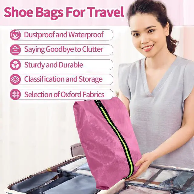 Alt view image 5 of 7 - Shoe Bags for Travel, Large Capacity Oxford Fabric 3 Pack Pink | Waterproof Dustproof Design, Fits Men Women Shoes Up to Size 14, Gym Trips Closet Storage, Durable Zipper Handle