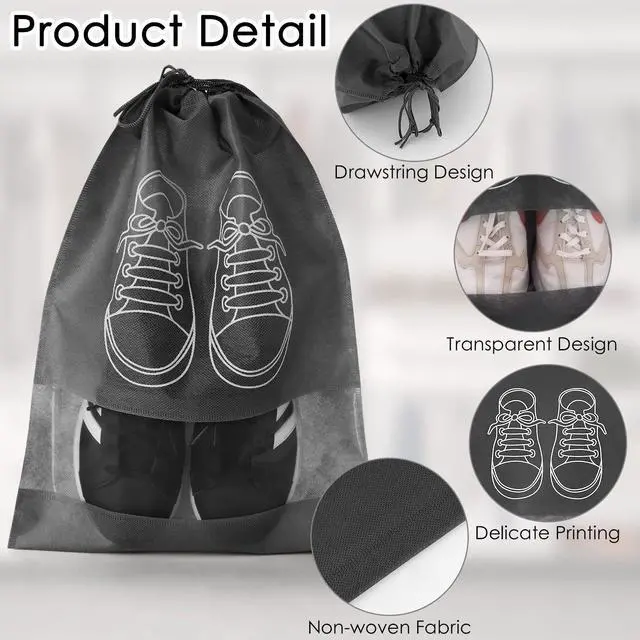 Alt view image 3 of 7 - 10 Pcs Portable Travel Shoe Bags, 17.3 x 12.6 Inches Waterproof Non-Woven Shoe Organizers Storage Bags, Large Drawstring Shoes Pouch Packing Organizers with Rope for Men, Women, Children