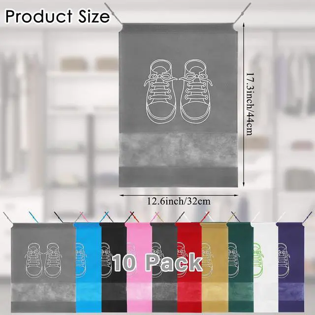 Alt view image 2 of 7 - 10 Pcs Portable Travel Shoe Bags, 17.3 x 12.6 Inches Waterproof Non-Woven Shoe Organizers Storage Bags, Large Drawstring Shoes Pouch Packing Organizers with Rope for Men, Women, Children