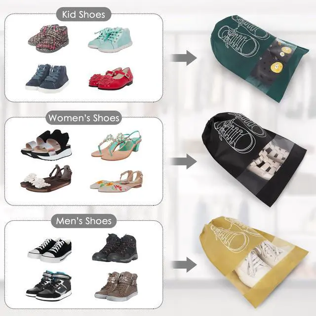 Alt view image 4 of 7 - 10 Pcs Portable Travel Shoe Bags, 17.3 x 12.6 Inches Waterproof Non-Woven Shoe Organizers Storage Bags, Large Drawstring Shoes Pouch Packing Organizers with Rope for Men, Women, Children