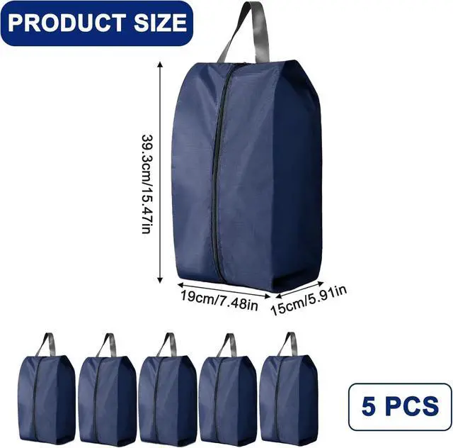 Alt view image 2 of 7 - 5Pcs Large Travel Shoe Bags Portable Travel Gifts Shoe Organizer with Zipper Closure, Waterproof Nylon Shoe Storage Organizer with Handle Travel Bags For Men and Women, Navy