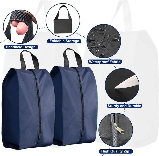 Alt view image 4 of 7 - 5Pcs Large Travel Shoe Bags Portable Travel Gifts Shoe Organizer with Zipper Closure, Waterproof Nylon Shoe Storage Organizer with Handle Travel Bags For Men and Women, Navy