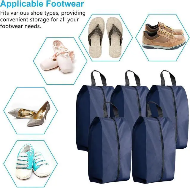 Alt view image 7 of 7 - 5Pcs Large Travel Shoe Bags Portable Travel Gifts Shoe Organizer with Zipper Closure, Waterproof Nylon Shoe Storage Organizer with Handle Travel Bags For Men and Women, Navy