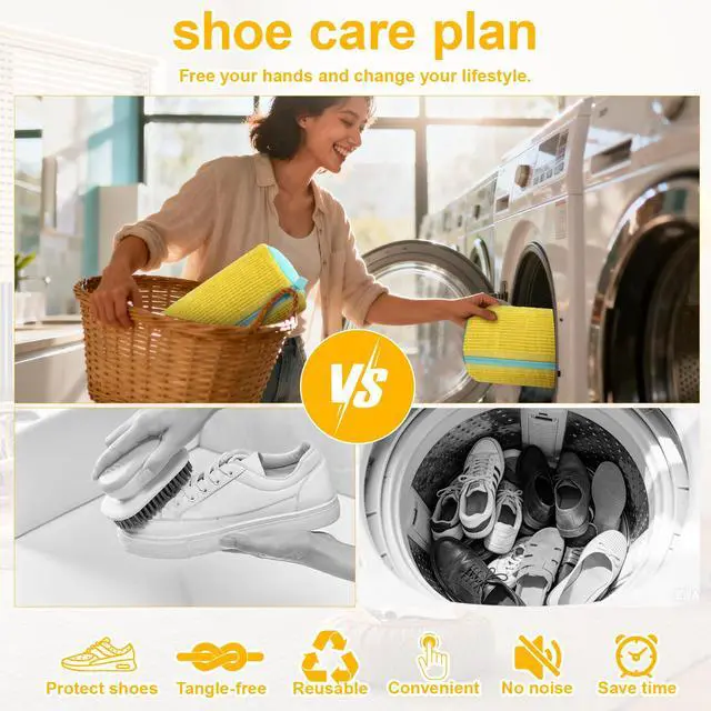 Alt view image 3 of 7 - Shoe Washing Machine Bag Reusable Laundry Shoe Bag for Sneakers, Running Shoes & White Shoes, Helps Protect Against Deformation, Scratches & Washer Damage(Yellow 2pcs)