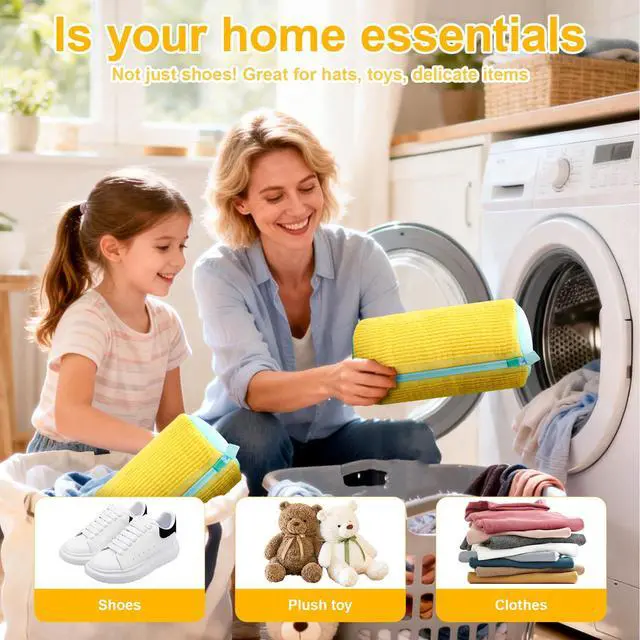 Alt view image 5 of 7 - Shoe Washing Machine Bag Reusable Laundry Shoe Bag for Sneakers, Running Shoes & White Shoes, Helps Protect Against Deformation, Scratches & Washer Damage(Yellow 2pcs)