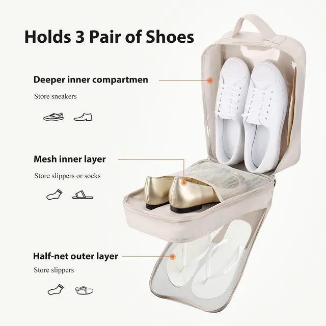 Alt view image 3 of 7 - Travel Shoe Bag Holds 3 Pair of Shoes, Shoe Storage Pouch for Travel and Daily Use, Travel Suitcase Shoe Organizer, Waterproof
