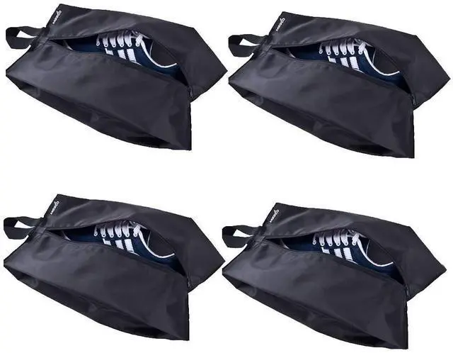 Alt view image 2 of 7 - Portable Nylon Travel Shoe Bags with Zipper Closure (Pack 4, Black)